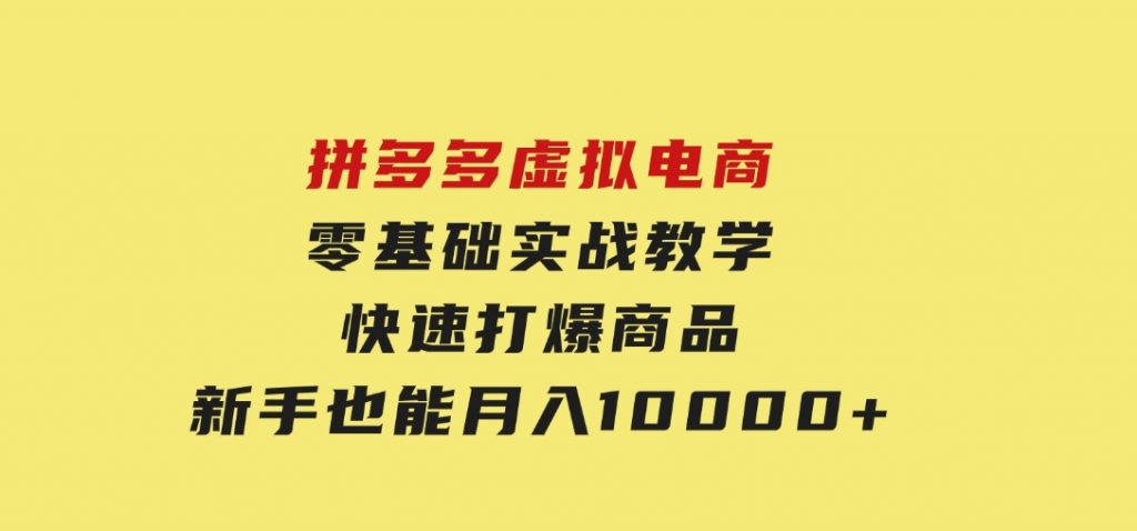 拼多多虚拟电商，零基础实战教学，快速打爆商品，新手也能月入10000+-92资源网