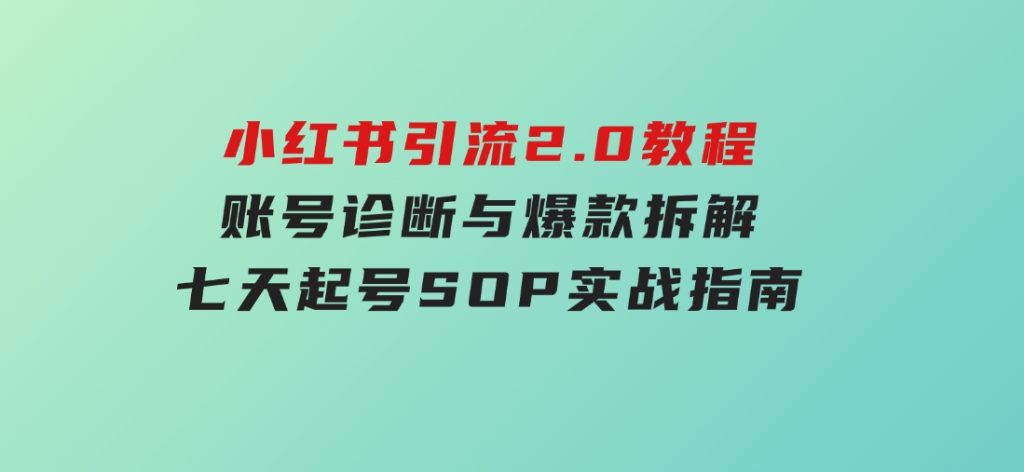 小红书引流2.0教程，账号诊断与爆款拆解，七天起号SOP实战指南-92资源网