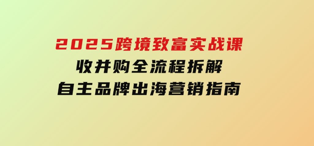 2025跨境致富实战课，收并购全流程拆解，自主品牌出海营销指南-92资源网