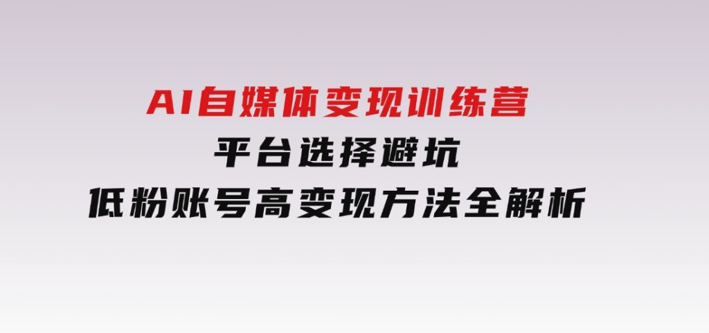 AI自媒体变现训练营，平台选择避坑，低粉账号高变现方法全解析-92资源网