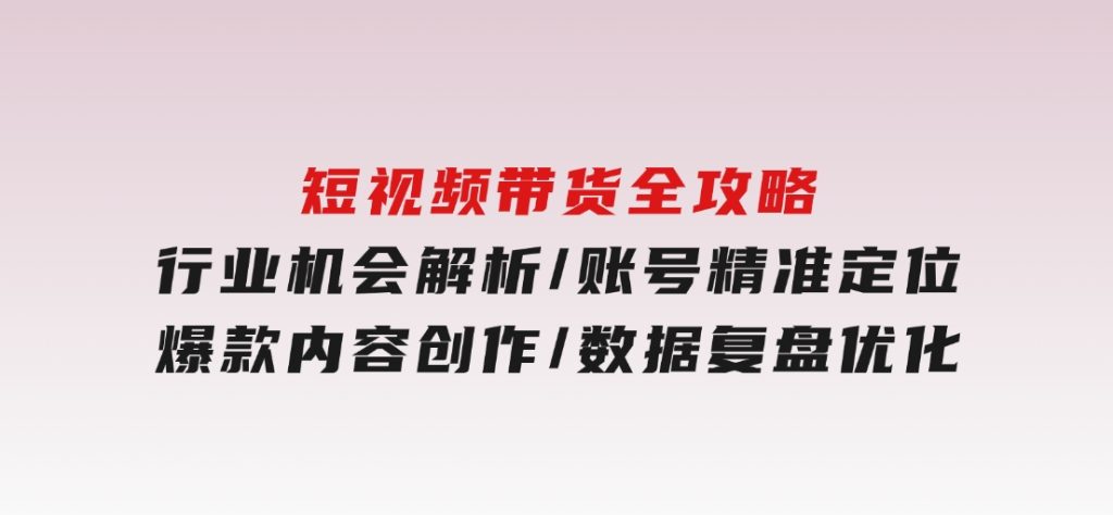 短视频带货全攻略，行业机会解析/账号精准定位/爆款内容创作/数据复盘优化-92资源网