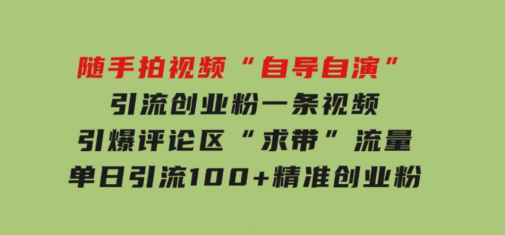 随手拍视频，“自导自演”引流创业粉， 一条视频引爆评论区“求带”流量，单日引流100+精准创业粉-92资源网