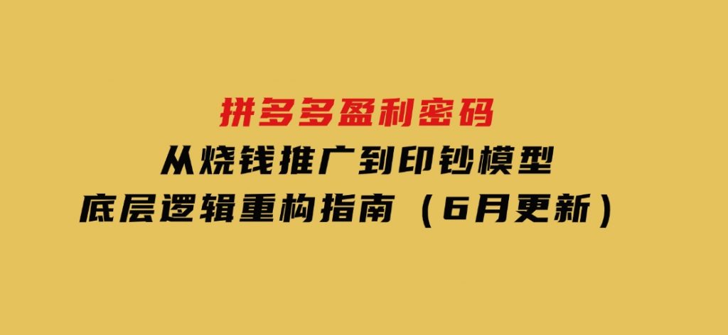 拼多多盈利密码：从烧钱推广到印钞模型，底层逻辑重构指南（6月更新）-92资源网