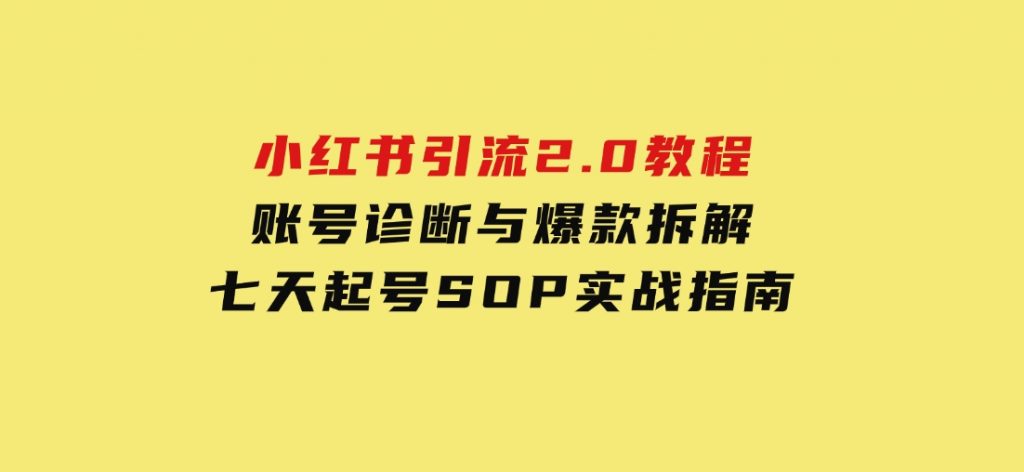 小红书引流2.0教程，账号诊断与爆款拆解，七天起号SOP实战指南-92资源网