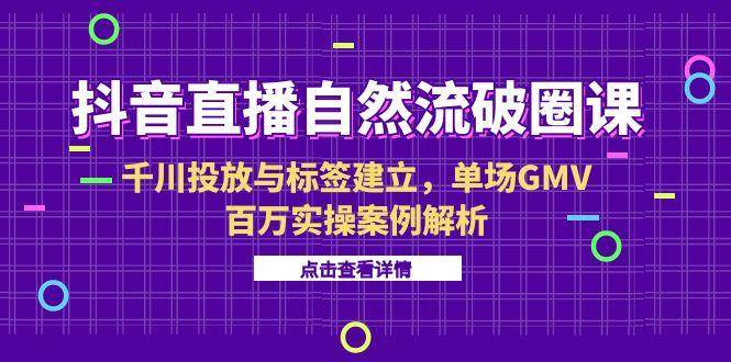 （15136期）抖音直播自然流破圈课-6月，千川投放与标签建立，单场GMV百万实操案例解析-副业项目资源网