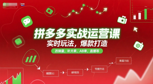 拼多多实战运营课，实时玩法，爆款打造，改销量，补大单，AB单，直播等（更新2025月）-92资源网