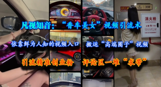 凡视知音：“香车美女”视频引流术，依靠鲜为人知的视频入口，搬运“高端圈子”视频，引流精准创业粉，评论区一堆“求带”-92资源网