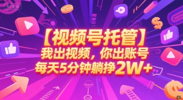 【视频号托管 】我出视频，你出账号，每天5分钟发布，最高躺挣2W+【揭秘】-92资源网
