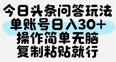 今日头条问答玩法，单账号日入30+，操作简单无脑复制粘贴就行-92资源网