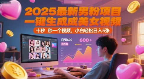 2025最新男粉项目，一键生成美女视频，日引600+色粉 十秒一个视频，小白轻松日入5张【揭秘】-92资源网