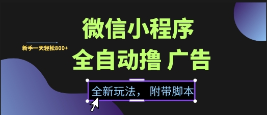 微信小程序全自动撸广告项目，彻底解决没流量的问题，新手一天8张+【揭秘】-92资源网