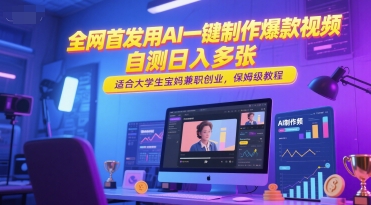 全网首发用AI一键制作爆款视频，自测日入多张，适合大学生宝妈兼职创业，保姆级教程-92资源网