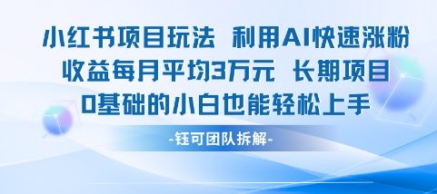 适合小白操作的小红书新项目，利用AI快速涨粉，收益每月平均1W+-92资源网