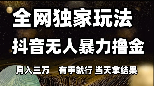 全网独家玩法抖音无人暴力撸金，月入3W，有手就行，当天拿结果【揭秘】-92资源网