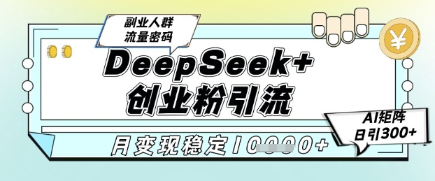 DeepSeek+创业粉精准引流，全新分享课4.0玩法，AI矩阵日引300+，多种变现方式，稳定月入1W-92资源网
