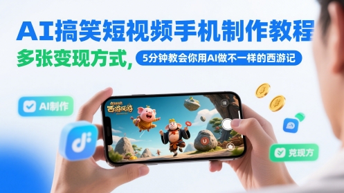 AI搞笑短视频手机制作教程，多张变现方式，5分钟教会你用AI做不一样的西游记-92资源网