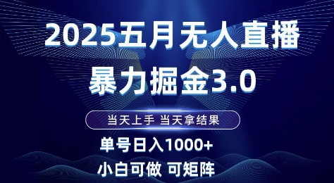 2025五月无人直播暴力掘金3.0，当天上手，当天拿结果，单号日入1k+小白可做可矩阵【揭秘】-92资源网