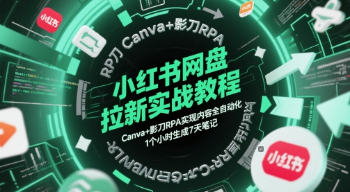 小红书网盘拉新实战教程，Canva+影刀RPA实现内容全自动化，1个小时生成7天笔记-92资源网