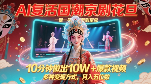 AI复活国潮京剧花旦，一颦一笑美到窒息，10分钟做出10W+爆款视频，多种变现方式，月入五位数-92资源网