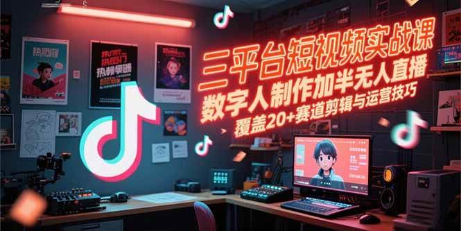 （15265期）三平台短视频实战课，数字人制作加半无人直播，覆盖20+赛道剪辑与运营技巧-92资源网