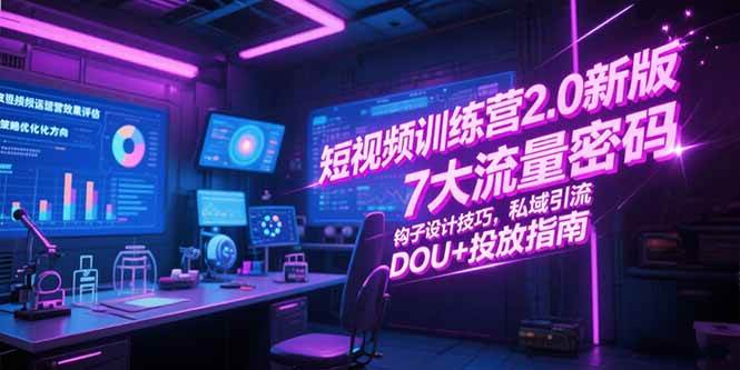 （15255期）短视频训练营2.0新版，7大流量密码/钩子设计技巧/私域引流/DOU+投放指南-92资源网