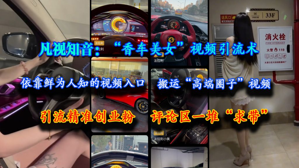 (15199期)凡视知音:“香车美女”视频引流术,依靠鲜为人知的视频入口,搬运“高端圈子”视频,引流精准创业粉,评论区一堆“求带”-副业项目资源网