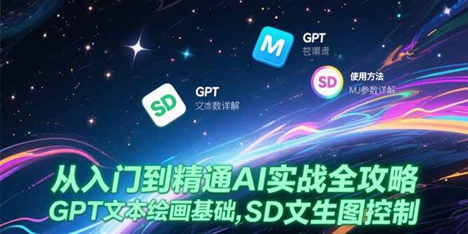 （15309期）从入门到精通AI实战全攻略，GPT文本绘画基础，MJ参数详解，SD文生图控制-92资源网