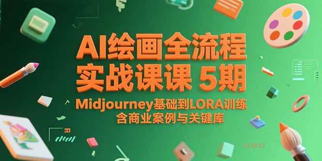 （15278期）AI绘画全流程实战课5期，Midjourney基础到LORA训练，含商业案例与关键词库-92资源网