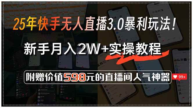 （15335期）25年快手无人直播3.0暴利玩法！，新手月入2W+实操教程，附赠价值598元…-92资源网