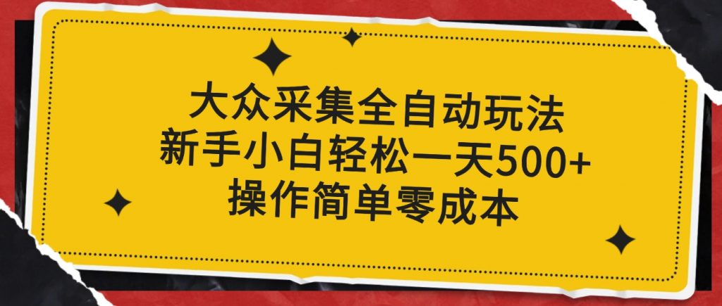 大众采集全自动玩法，新手小白轻松一天500+，操作简单零成本-副业项目资源网