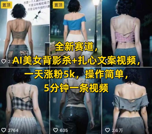 全新赛道，AI美女背影杀+扎心文案视频，一天涨粉5k，操作简单，5分钟一条视频-92资源网