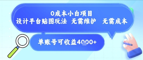 0成本小白项目，设计平台贴图玩法，无需维护，无需成本，单账号单月可产生收益4k+-副业项目资源网
