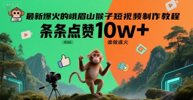 最新爆火的峨眉山猴子短视频制作教程，条条点赞10w+，谁做谁火【教程+提示词】-92资源网