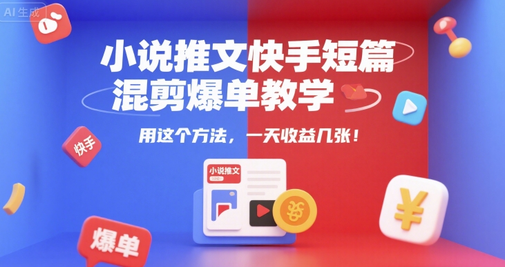 小说推文快手短篇混剪爆单教学，用这个方法，一天收益几张-92资源网
