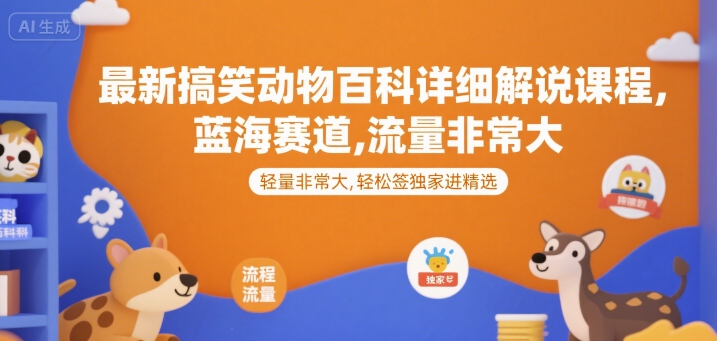 最新搞笑动物百科详细解说课程，蓝海赛道，流量非常大，轻松签独家进精选-92资源网