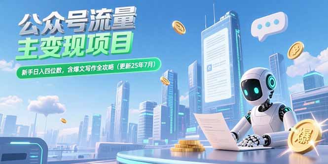 公众号流量主变现项目，新手日入四位数，含爆文写作全攻略(更新25年7月-副业项目资源网