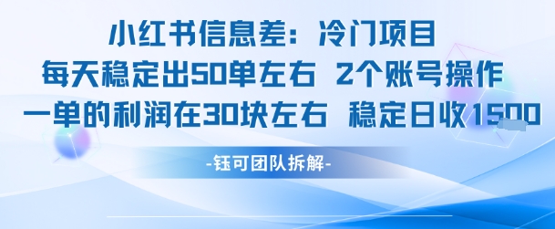 小红书信息差冷门项目一单利润30块每天稳定1.5k左右2个账号操作-副业项目资源网