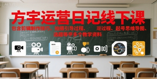 方宇运营日记线下课，包含剪辑制作技巧、拍摄引导过程、起号思维导图、选题等多个教学资料-副业项目资源网