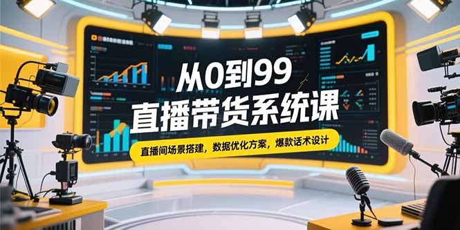 从0到99直播带货系统课，直播间场景搭建，数据优化方案，爆款话术设计-副业项目资源网