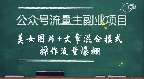 公众号流量主副业项目，美女图片+文章混合模式操作流量爆棚-副业项目资源网