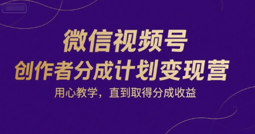 微信视频号创作者分成计划变现营，用心教学，直到取得分成收益-副业项目资源网