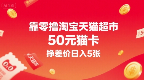 靠零撸淘宝天猫超市50元猫卡，挣差价日入5张-副业项目资源网