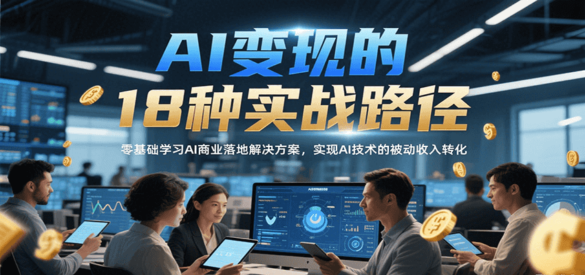 AI变现的18种实战路径，零基础学习AI商业落地解决方案，实现AI技术的被动收入转化-副业项目资源网