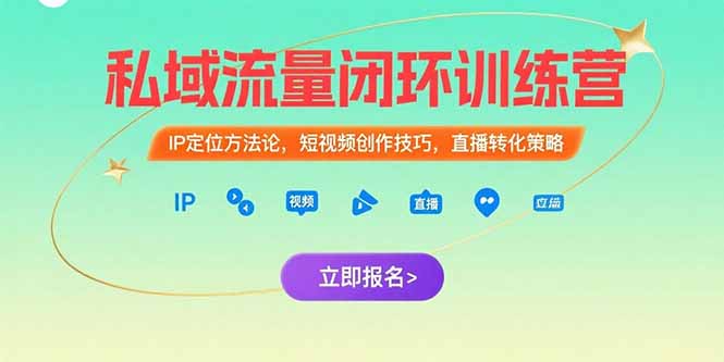 私域流量闭环训练营：IP定位方法论，短视频创作技巧，直播转化策略-副业项目资源网
