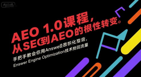 AEO 1.0 课程，从SEO到AE0的基命性转变，手把手教会你用AnswerEngineOptimization技术抢回流量-副业项目资源网