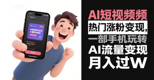 AI短视频热门涨粉变现，一部手机玩转AI流量变现，月入过W-副业项目资源网