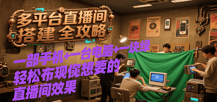 多平台直播间搭建全攻略，一部手机+一台电脑+一块绿布轻松实现你想要的直播间效果-副业项目资源网