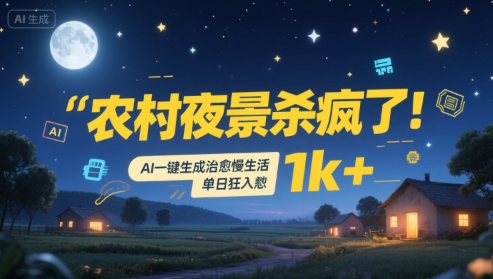 农村夜景杀疯了！AI一键生成治愈系慢生活，单日狂入1k+-副业项目资源网