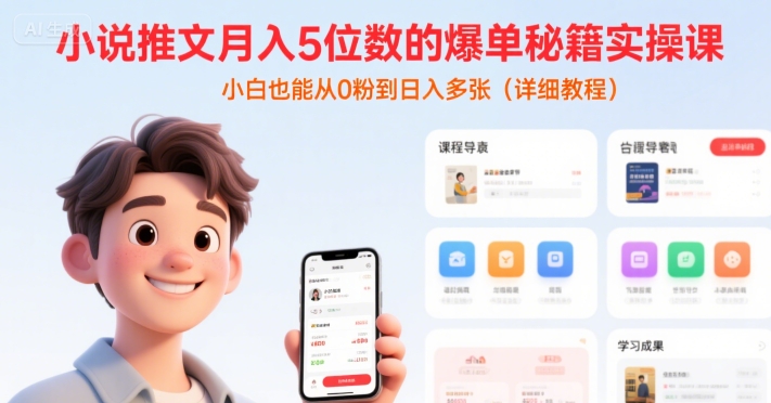 小说推文月入5位数的爆单秘籍实操课，，小白也能从0粉到日入多张(详细教程)-副业项目资源网