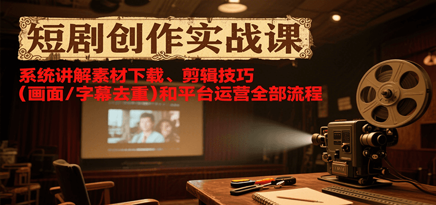 短剧创作实战课，系统讲解素材下载、剪辑技巧(画面/字幕去重)和平台运营全部流程-副业项目资源网